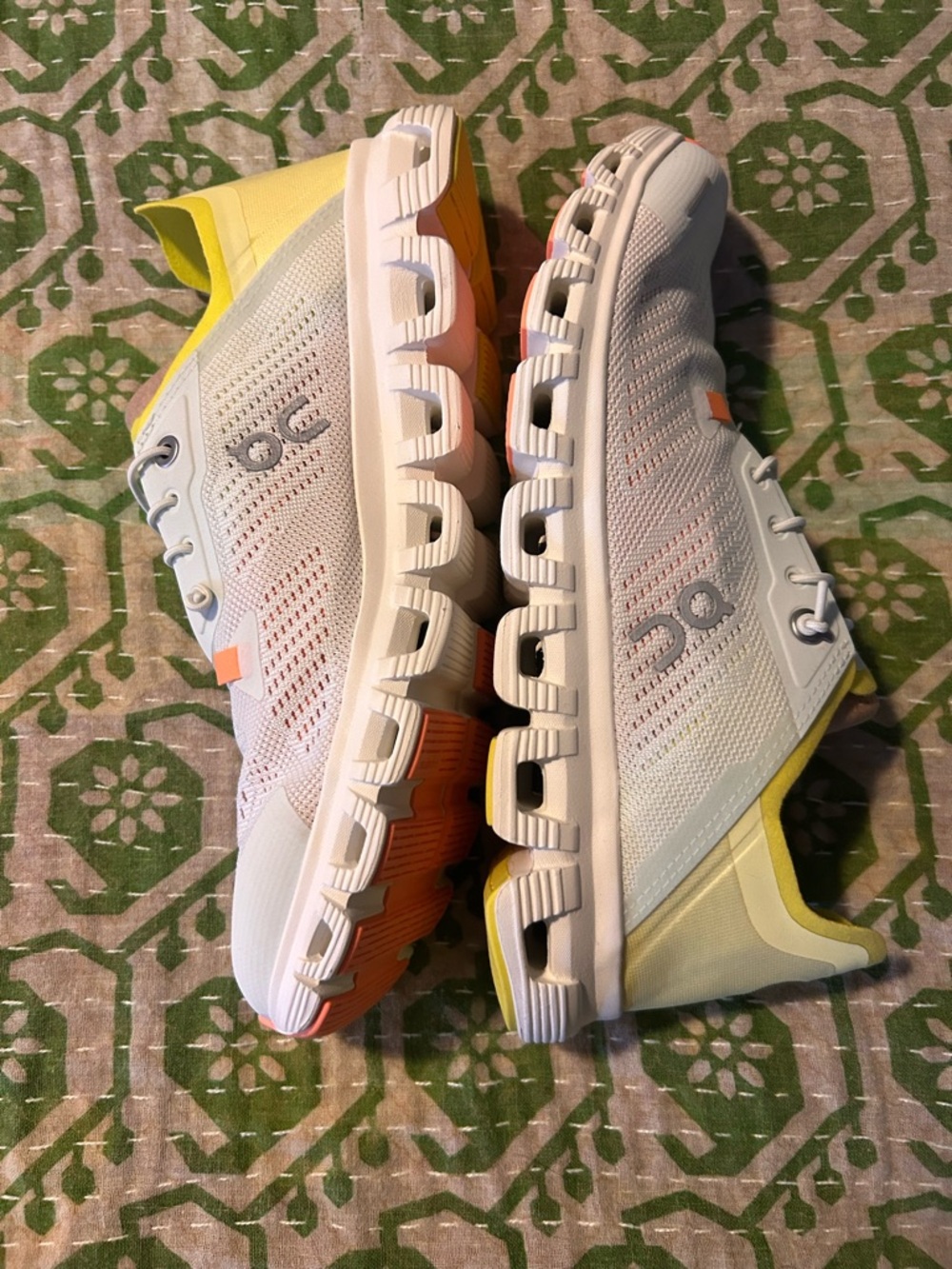 Performance Women’s Sneakers in White with Yellow & Coral Accents - Picture 3 of 7
